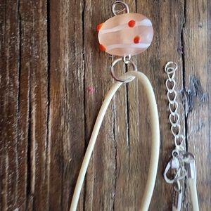 Handmade Beige cord Necklace with light pink bead and swirl and polka do…